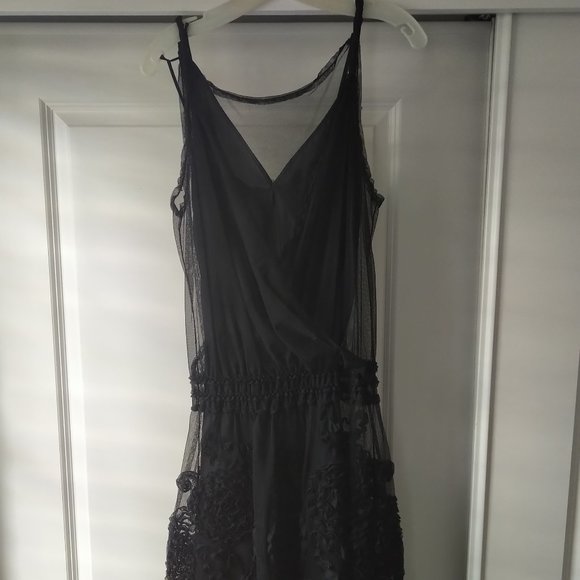 NWT  MAX STUDIO "Special Edition" Silk Nylon Boho Style Midi Dress Black Small - Picture 2 of 11